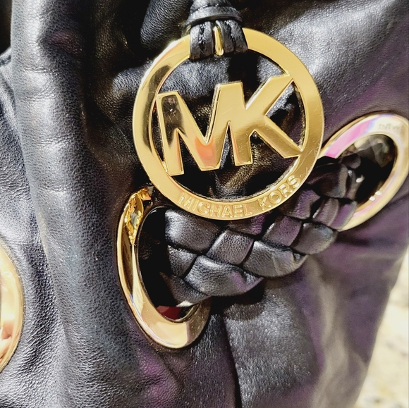 Michael Kors Black Leather Tote Bag Large With Braided Handles - Picture 3 of 14